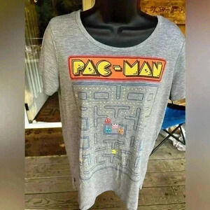 PAC-MAN PACMAN HEATHER GREY GAME THEME Womens Sz L SHIRT Super Soft